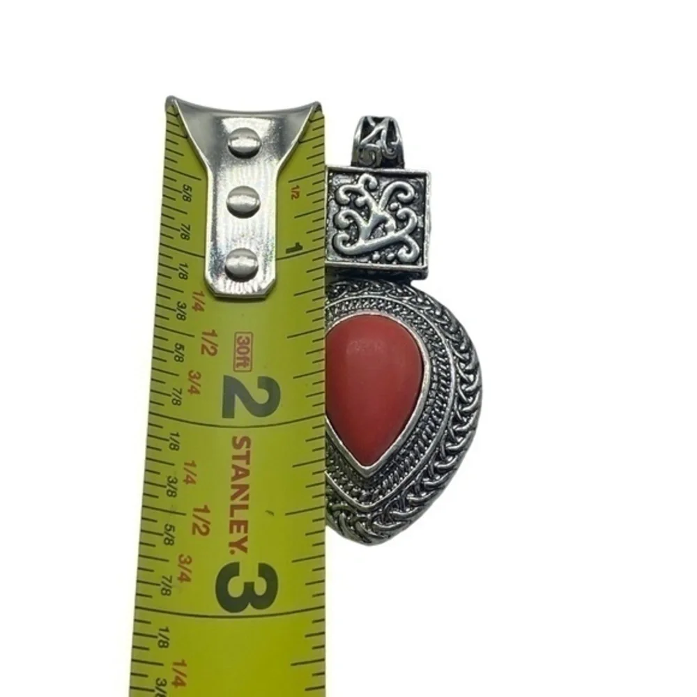 Red Coral Gemstone Sterling Silver 925 Pendant 2.75in